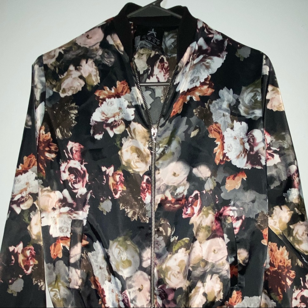 Floral silk zip up jacket